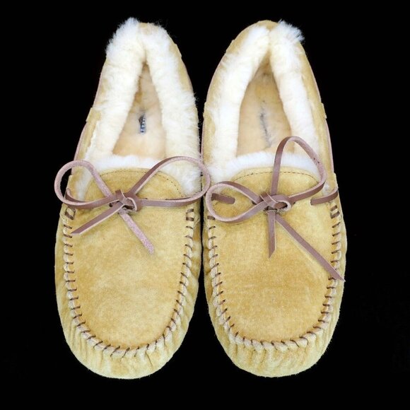 Smith’s Workwear Shearling Moccasin Slippers Chestnut Brown Suede Women's 7M - Picture 2 of 5